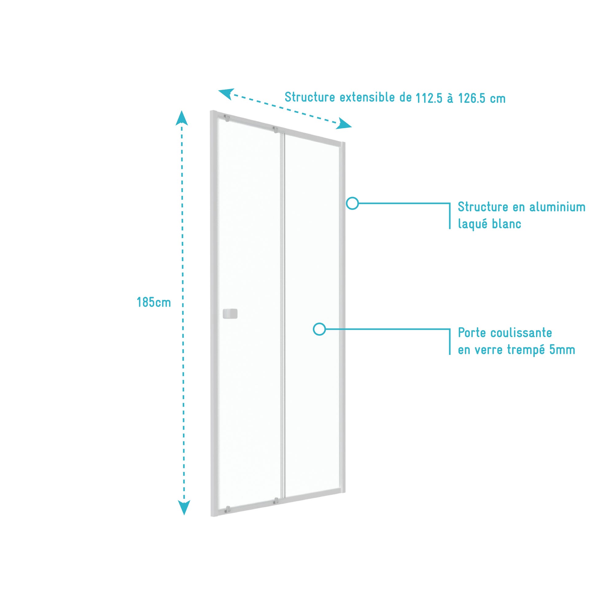 Paroi porte de douche Coulissante blanc 120x185cm - extensible - WHITY slide 120 3