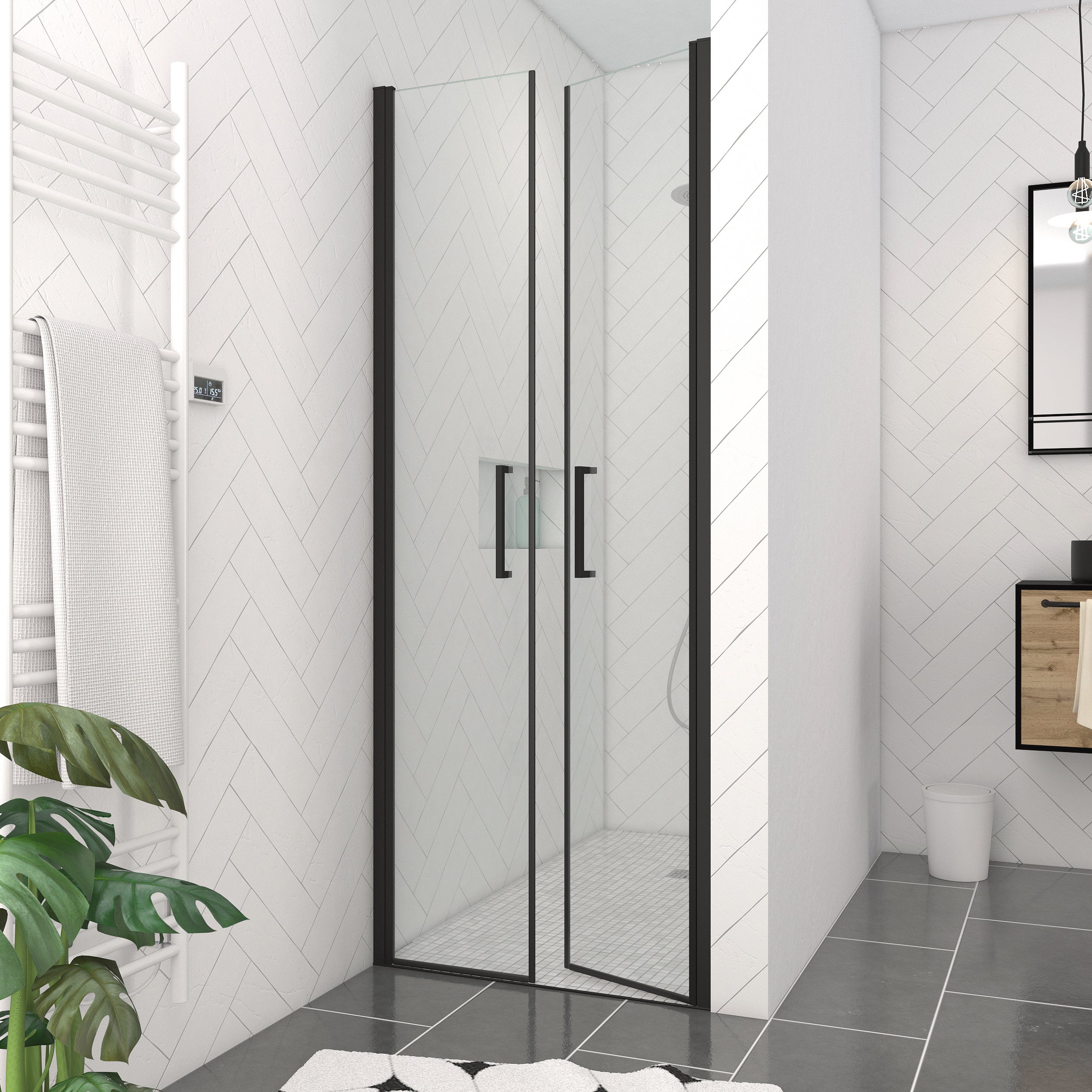 Porte de douche battante en niche, verre 5 mm transparent, Sunny II  Schulte, profilé blanc, 80 x 180 cm