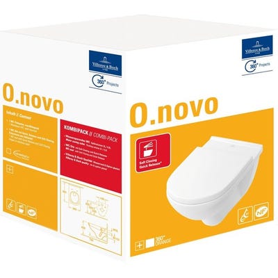 Pack WC suspendu compact sans bride VILLEROY ET BOCH O.novo + abattant +  plaque blanche + bâti ❘ Bricoman