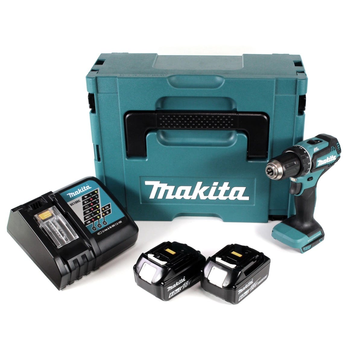 Makita DDF 485 RGJ 18 V Li-Ion Perceuse visseuse sans fil Brushless 13 mm + Coffret MakPac + 2 x Batteries 6,0 Ah + Chargeur 0