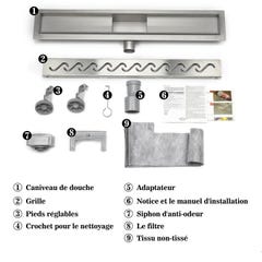 Océan Caniveau de douche italienne 80 cm en acier inoxydable Vagues 3