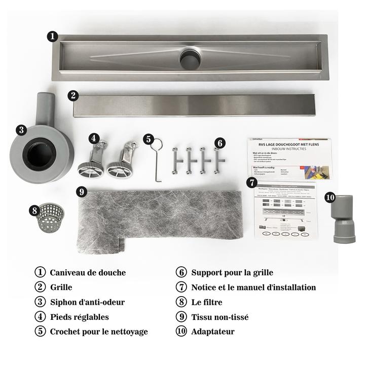 Océan Caniveau de douche italienne 60 cm en acier inoxydable 2 en 1 à carreler Siphon 360° 3