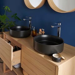 Meuble sous vasque plaqué chêne naturel ATOLL 120cm + vasque noire + miroir 3