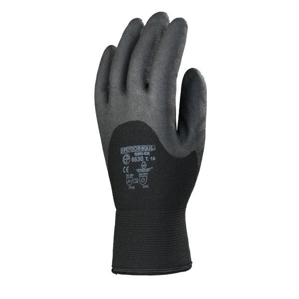 Gant tricot EUROICE EUROTECHNIQUE thermiques nylon double bouclettes enduit PVC noir/gris T10 - COVERGUARD - 6630 1