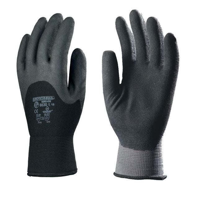 Gant tricot EUROICE EUROTECHNIQUE thermiques nylon double bouclettes enduit PVC noir/gris T10 - COVERGUARD - 6630 0