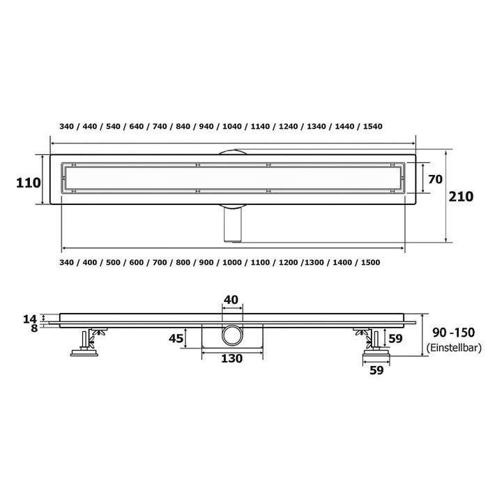 Aica Caniveau de douche italienne 90 cm en acier inoxydable 2 en 1 à carreler Siphon 360° 3