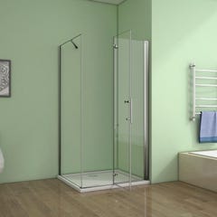 Aica cabine de douche pivotante 80x76x185cm paroi de douche pliante en verre anticalcaire avec une barre de fixation de 45cm 1
