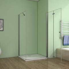 Aica cabine de douche pivotante 80x76x185cm paroi de douche pliante en verre anticalcaire avec une barre de fixation de 45cm 2