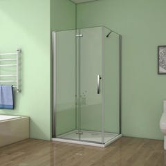 Aica cabine de douche pivotante 80x76x185cm paroi de douche pliante en verre anticalcaire avec une barre de fixation de 45cm 0