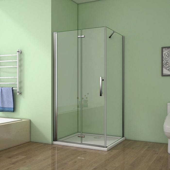 Aica cabine de douche pivotante 100x76x185cm paroi de douche pliante en verre anticalcaire avec une barre de fixation de 45cm 0