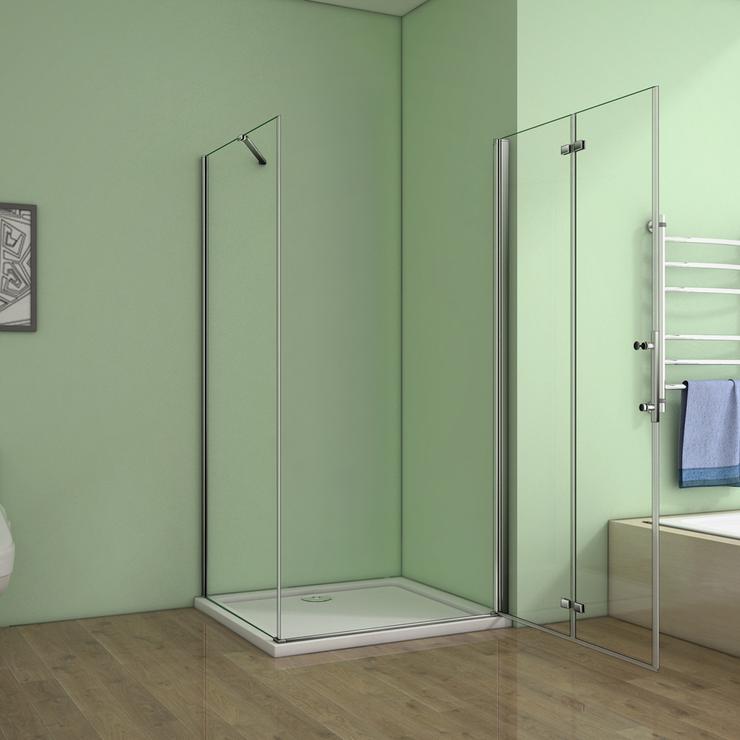 Aica cabine de douche pivotante 120x76x185cm paroi de douche pliante en verre anticalcaire avec une barre de fixation de 45cm 2