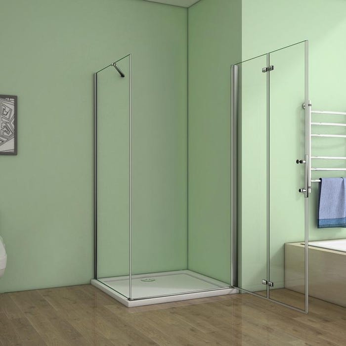 Aica cabine de douche pivotante 110x76x185cm paroi de douche pliante en verre anticalcaire avec une barre de fixation de 45cm 2