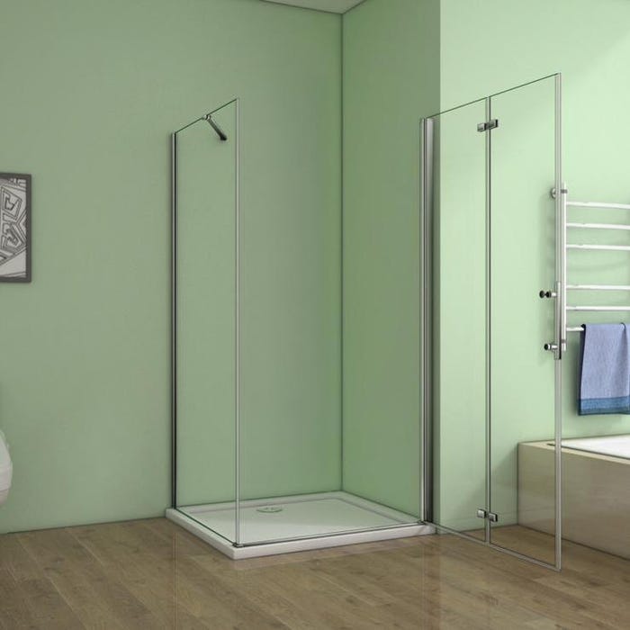 Aica cabine de douche pivotante 70x76x185cm paroi de douche pliante en verre anticalcaire avec une barre de fixation de 45cm 2