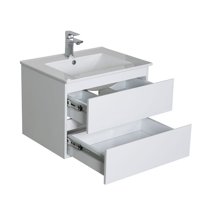 Ensemble meuble simple vasque 60cm avec vasque et miroir SORRENTO Blanc 1