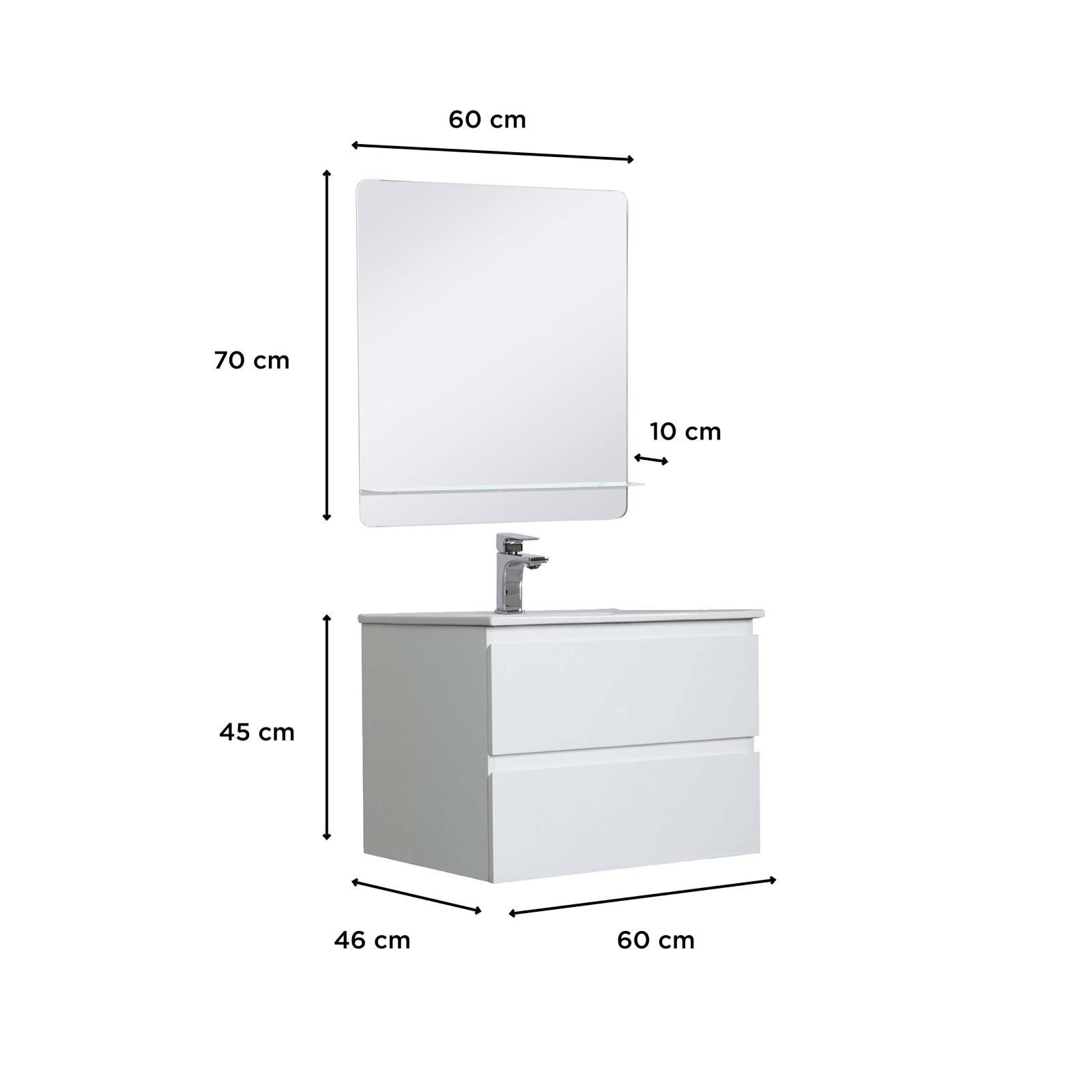 Ensemble meuble simple vasque 60cm avec vasque et miroir SORRENTO Blanc 3