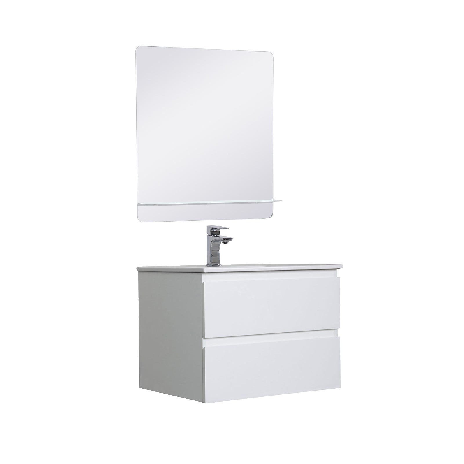 Ensemble meuble simple vasque 60cm avec vasque et miroir SORRENTO Blanc 2