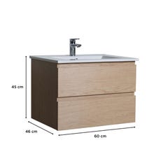 Meuble simple vasque 60cm SORRENTO Décor chêne + vasque 2