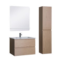 Meuble simple vasque 60cm avec vasque, miroir et colonne SORRENTO Décor chêne 1