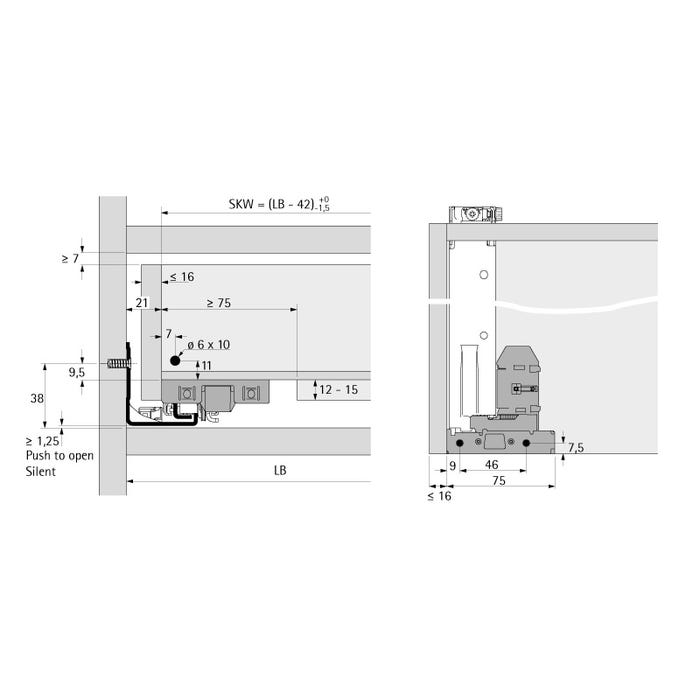 Coulisse bois actro 5d silent system - Charge : 40 kg - Longueur : 250 mm - HETTICH 1