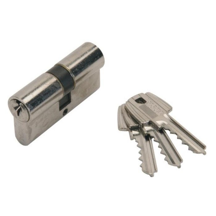 cylindre double type TE5 en laiton nickelé 40 X 60 mm 3 clés variure 68454 A/B 0