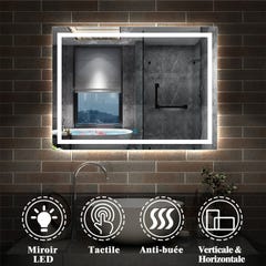 80cm*60cm Miroir de salle de bain avec LED intégrée et anti-buée 0