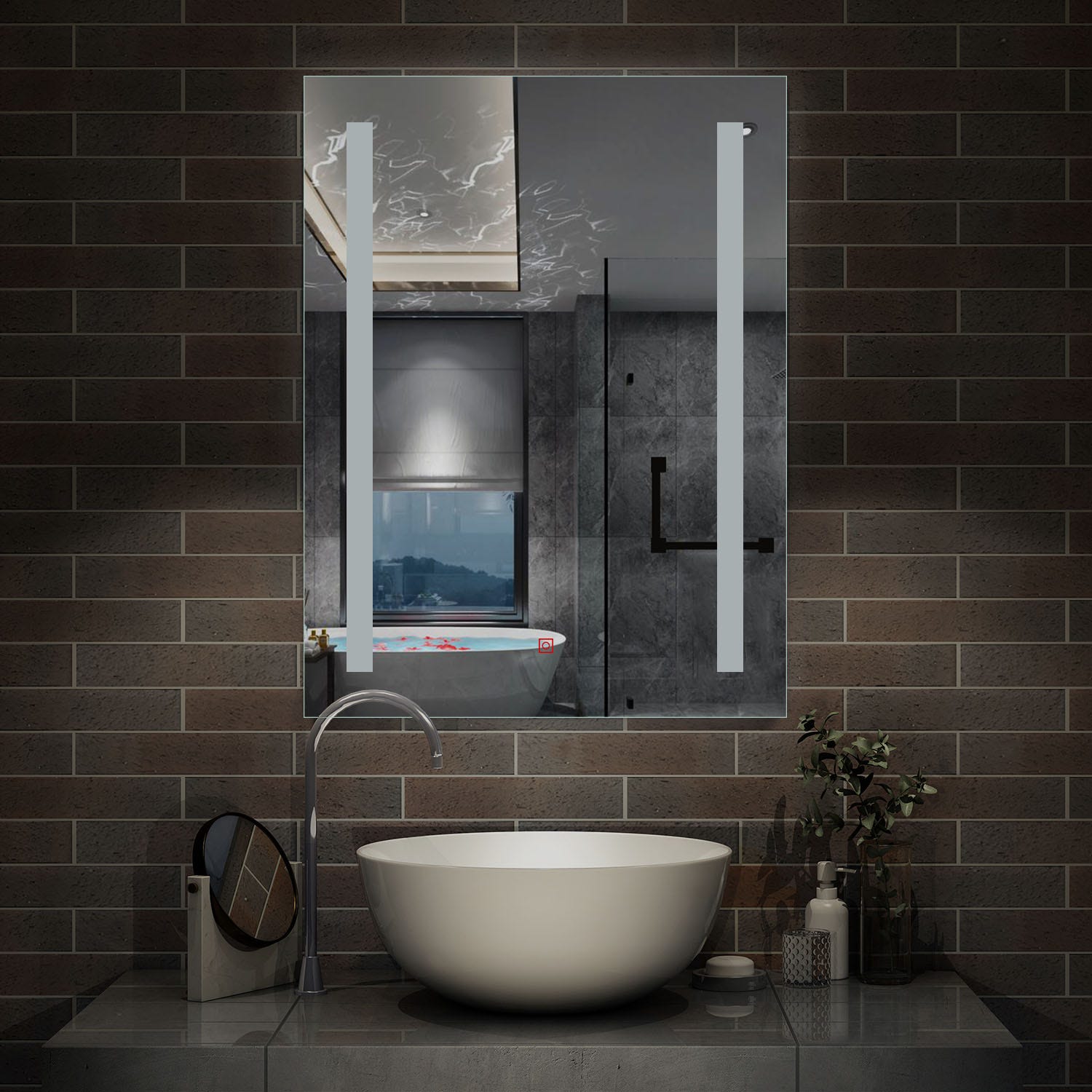 Miroir de salle de bain réversible avec LED intégrée, Miroir anti-buée 1