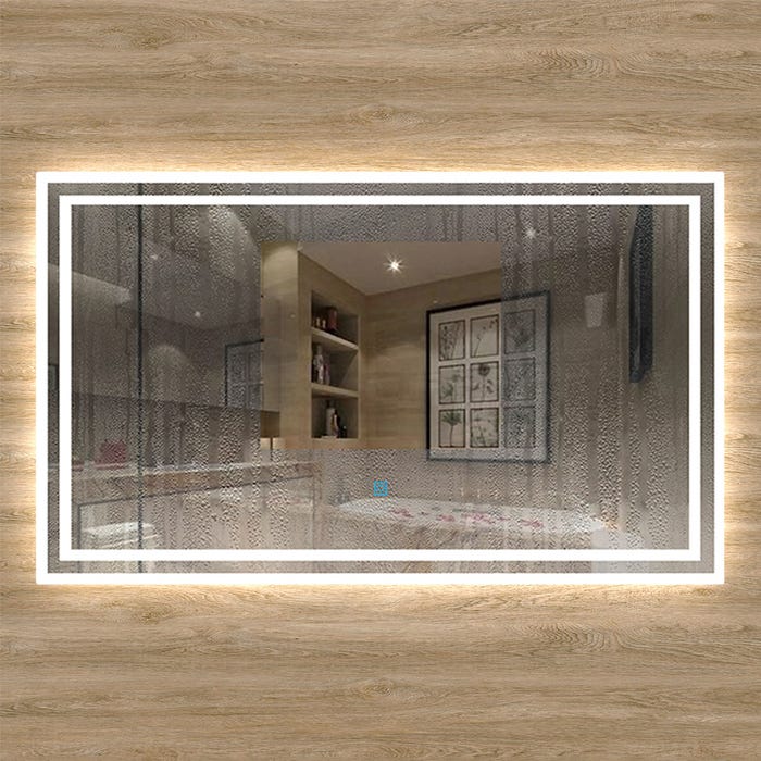 AICA Sanitaire Miroir de salle de bain avec LED intégrée et anti-buée, Horizontal/Vertical 100cm(L)x60cm(H) 1