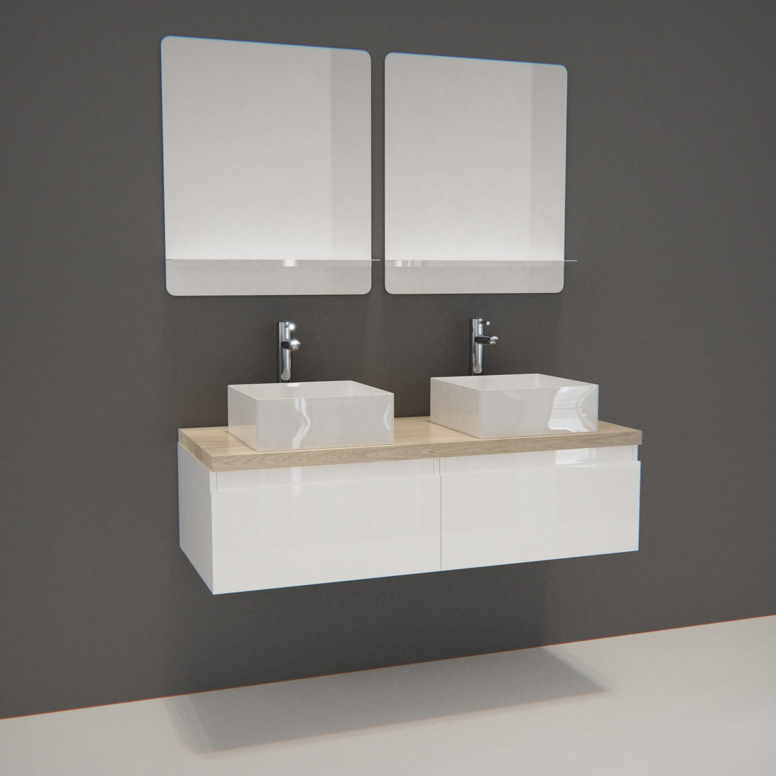 Meuble de salle de bain avec 2 vasques et 2 miroirs WILL 0