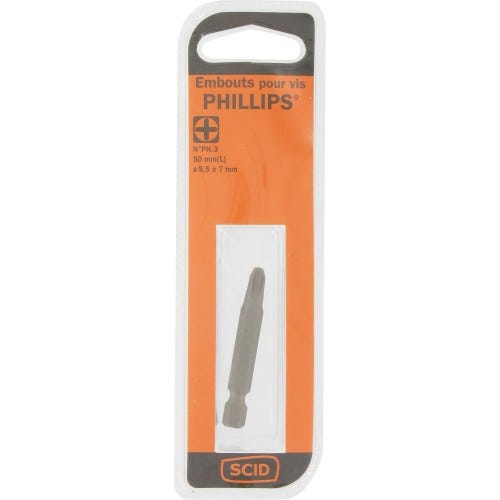Embout de vissage long 50 mm Phillips PH3 acier haute qualité ° 5 - 7 mm SCID 0