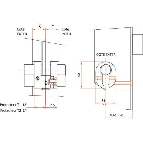 Serrure de sureté à larder Trilock 5000 XL Vachette - A2P* - 3 points - Axe à 120 mm - Droite 2