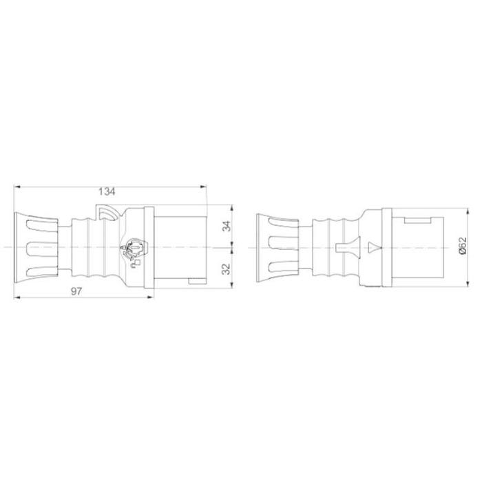 Fiche mobile droite IEC 309 HP IP44/IP54 3P+T 32A 380 - 415V Rouge - GEWISS - GW60019FH 2