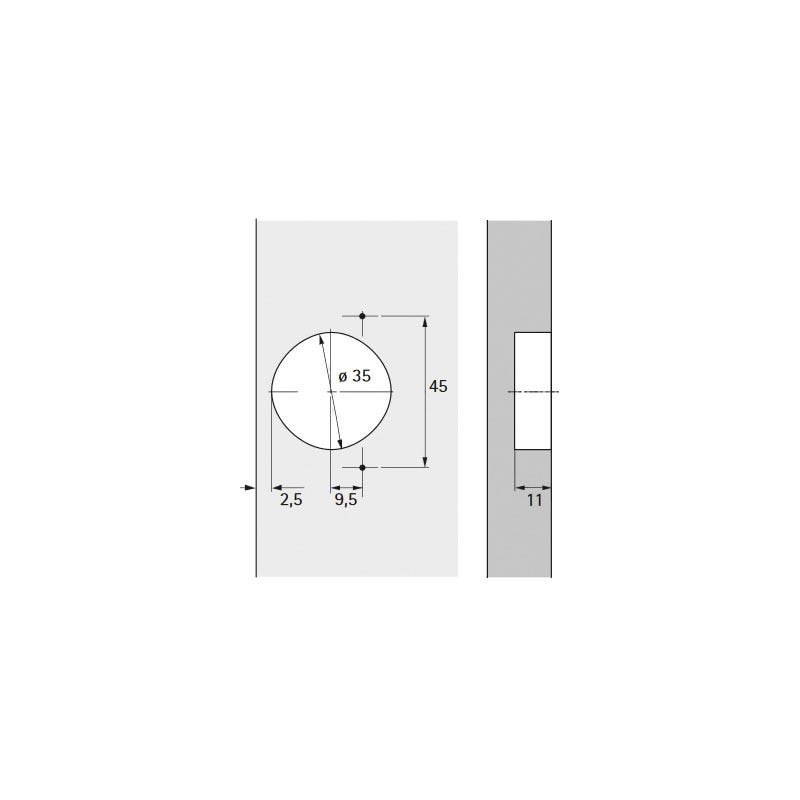 Charnière pour cadre de façade - Décor : Nickelé - Diametre boîtier : 35 mm - Matériau : Acier - Ouverture : 110° - Pro 2