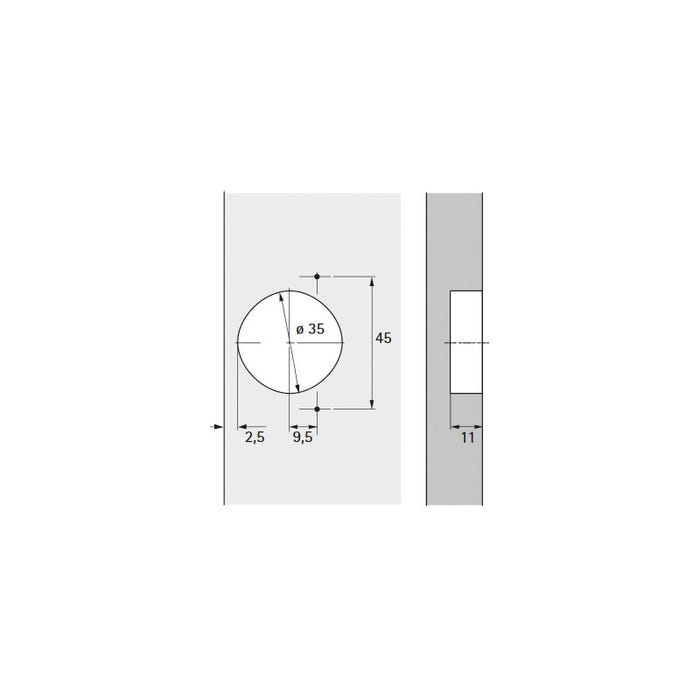 Charnière pour cadre de façade - Décor : Nickelé - Diametre boîtier : 35 mm - Matériau : Acier - Ouverture : 110° - Pro 2