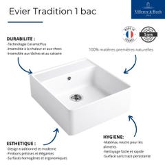 Evier timbre office VILLEROY ET BOCH Tradition Blanc CeramicPlus avec vidage automatique 2