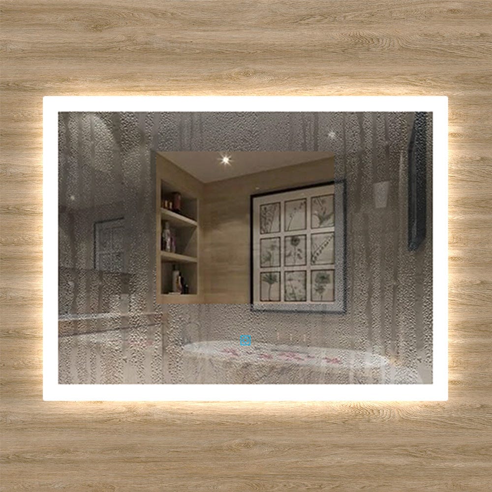 AICA Sanitaire Miroir avec lumière, avec éclarage intégré, Miroir salle de bain étranche anti-buée léger , 80 x 60 cm, épaisseur:4 cm 1