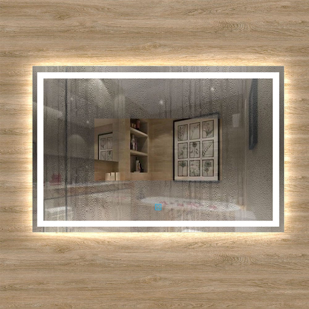 Miroir anti-buée avec interrupteur tactile + Lumière blanc 6000k + 70 x 4 x 50 cm (L x P x H) 1