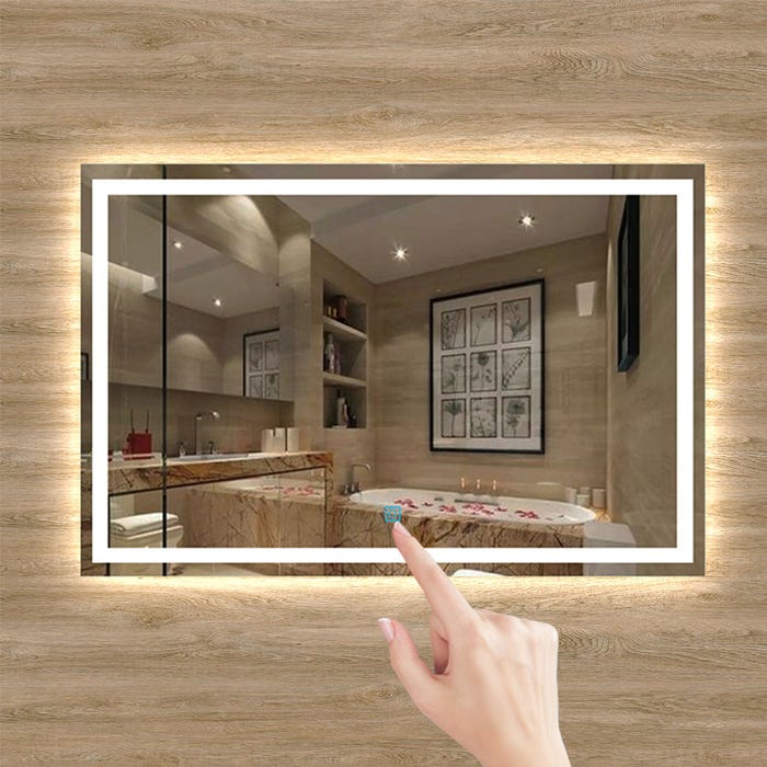 Miroir anti-buée avec interrupteur tactile + Lumière blanc 6000k + 70 x 4 x 50 cm (L x P x H) 3