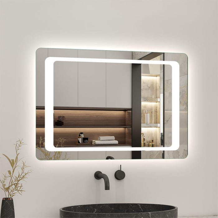 Miroir de salle de bain avec éclairage LED intégré et anti-buée80cm(L)x60cm(H) 1