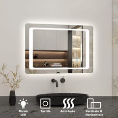 Miroir très fin anti-buée avec interrupteur tactile+ Lumière blanc 6000k + Miroir pratique au design modern 90cm x 4cm x65cm(L x P x H) 0