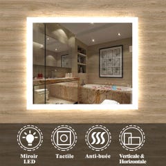 Miroir de salle de bain, LED intégrée et anti-buée, Horizontal/Vertical 90cm(L)x70cm(H) 0