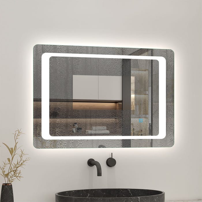 Miroir LED anti-buée avec interrupteur tactile, Miroir simple, Lumière blanc 6000k , 80cm x 4cm x60cm 1