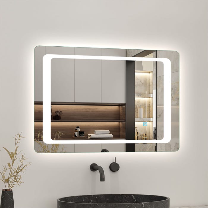 Miroir LED anti-buée avec interrupteur tactile, Miroir simple, Lumière blanc 6000k , 80cm x 4cm x60cm 3