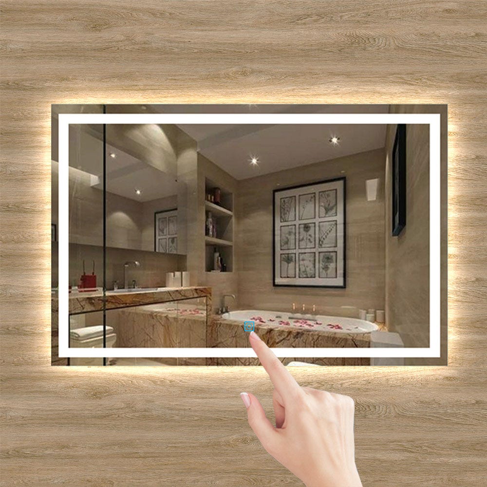 Miroir anti-buée avec interrupteur tactile + Lumière blanc 6000k + 150 x 4 x 80 cm (L x P x H) 3