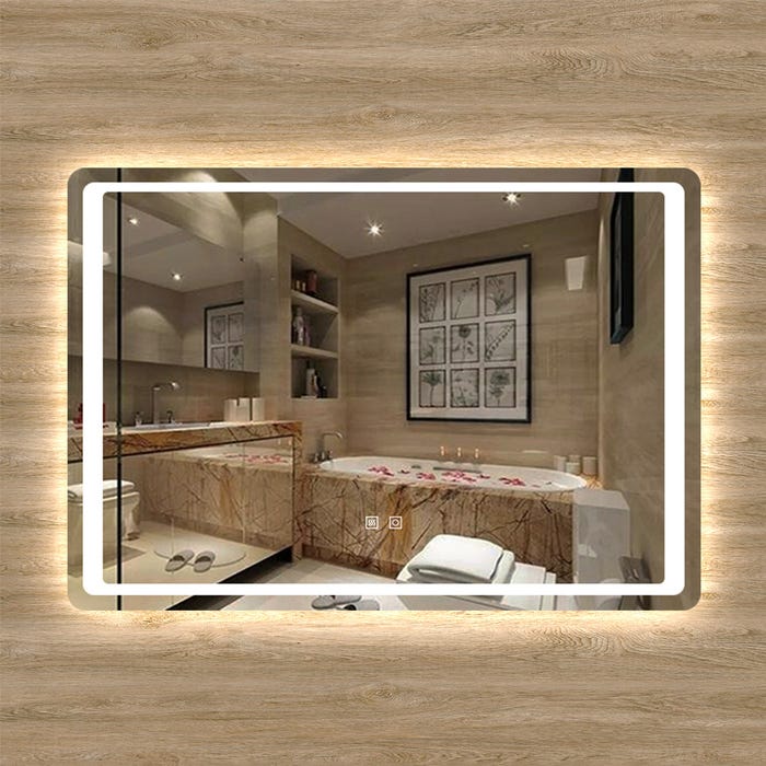 AICA Sanitaire Miroir LED 80 x 60 x 4 cm anti-buée avec 2 Interrupteurs Tactiles, miroir de salle de bain modèle Classique 2