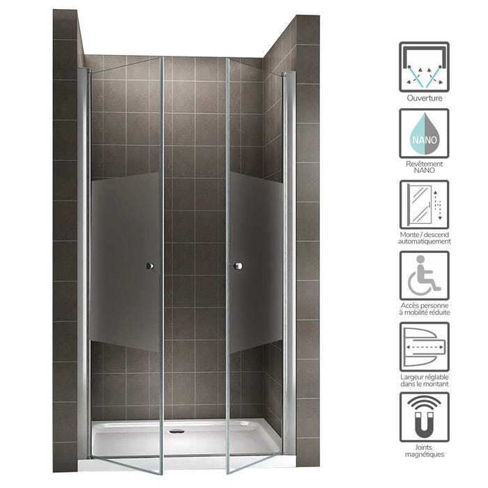 GINA Porte de douche H 180 cm largeur réglable 80 à 84 cm verre semi-opaque 1