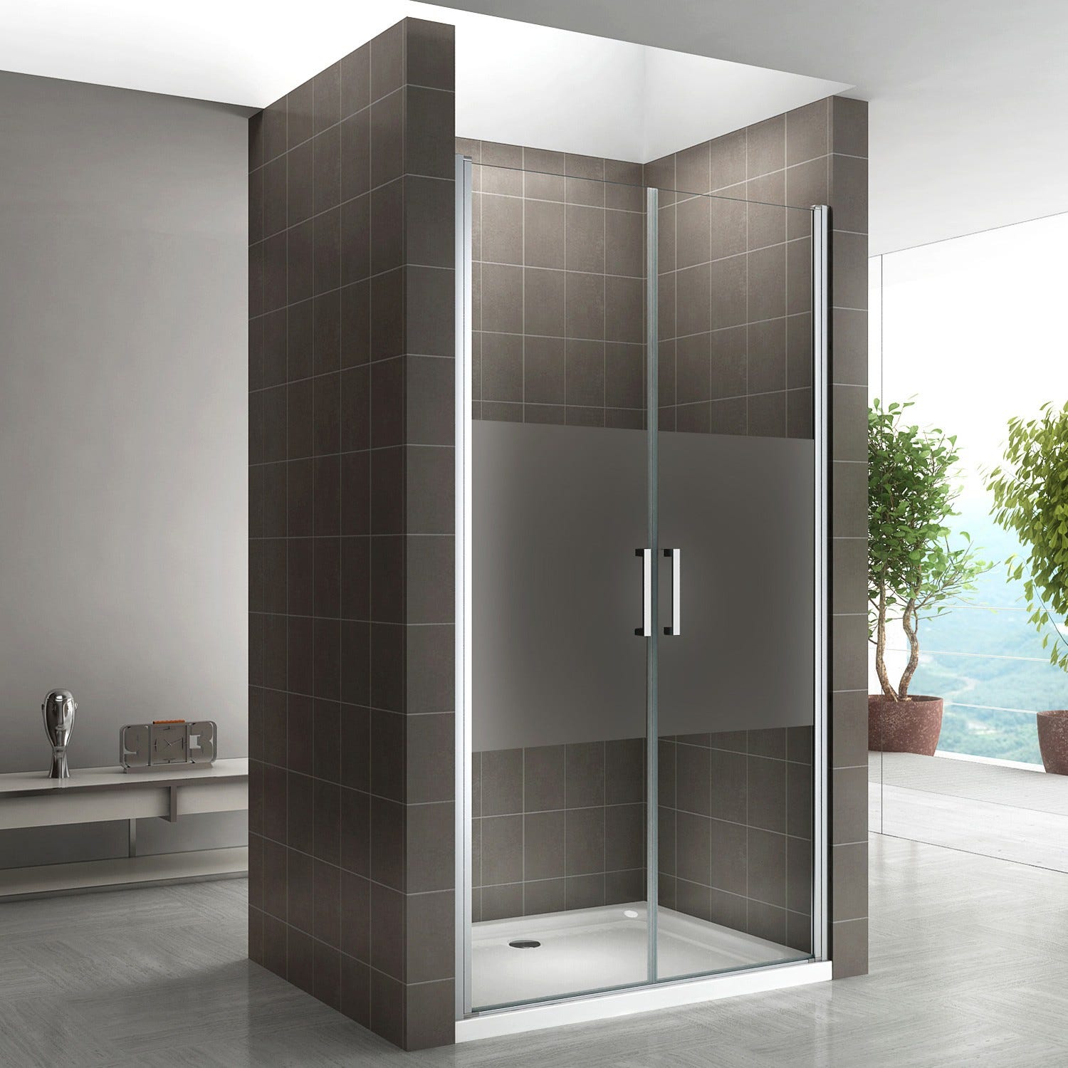 KAYA Porte de douche H 180 largeur réglable 98 à 101 cm verre semi-opaque 0