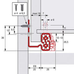 Coulisse bois quadro v6 avec silent system - Profondeur intérieur de caisson mini : 293 mm - Longueur : 280 mm - HETTIC 1