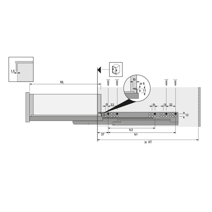 Coulisse bois quadro v6 silent system eb23 - Sens : Gauche - Longueur : 500 mm - HETTICH 2