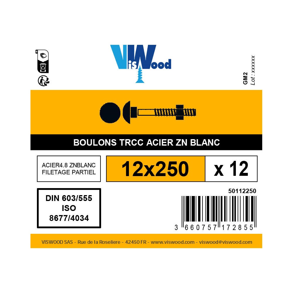 Boite 12 boulons TRCC 12 X 250mm zingué - Viswood 1