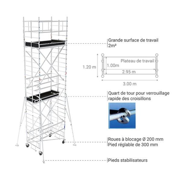 Echafaudage roulant alu - Hauteur de travail max 13.30m - TLS1130T 3